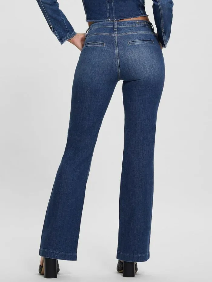 Women Mid Rise Bootcut Denim Pant Blue Guess Flared And Bootcut