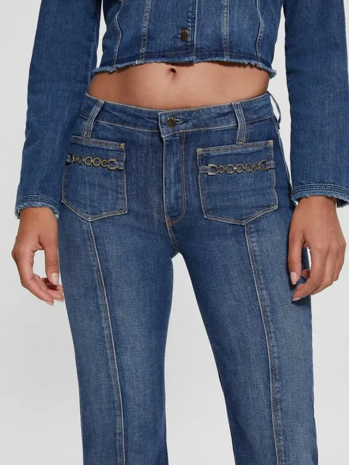 Women Mid Rise Bootcut Denim Pant Blue Guess Flared And Bootcut