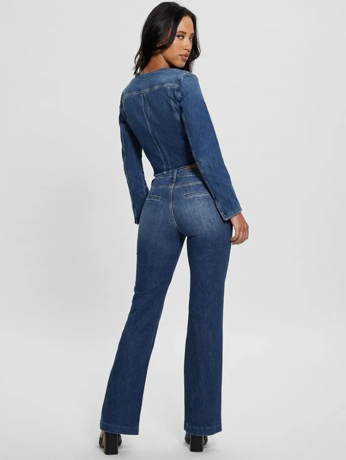 Women Mid Rise Bootcut Denim Pant Blue Guess Flared And Bootcut
