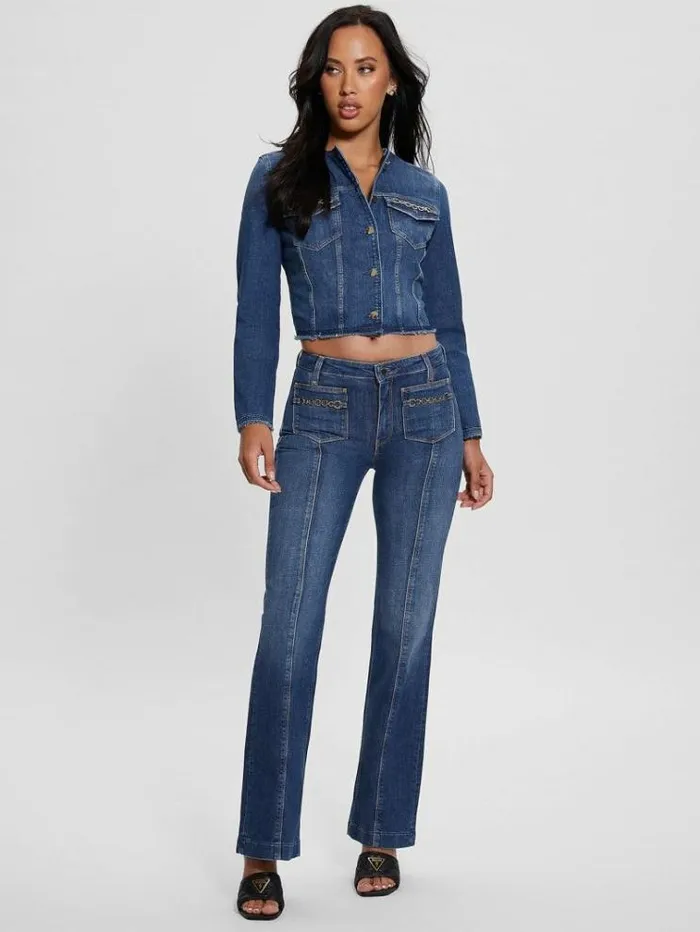 Women Mid Rise Bootcut Denim Pant Blue Guess Flared And Bootcut