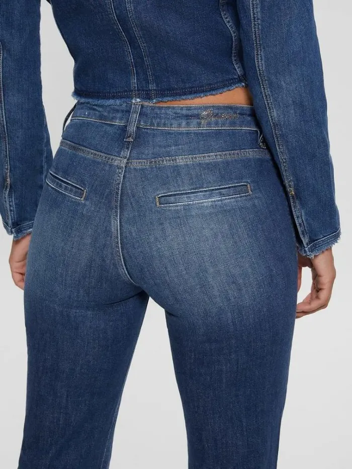 Women Mid Rise Bootcut Denim Pant Blue Guess Flared And Bootcut