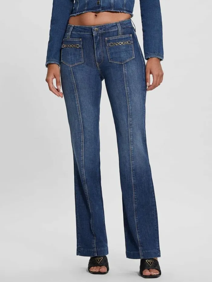 Women Mid Rise Bootcut Denim Pant Blue Guess Flared And Bootcut