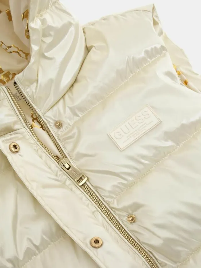 Women Mirror Coating Effect Long Vest White Guess Coats And Jackets