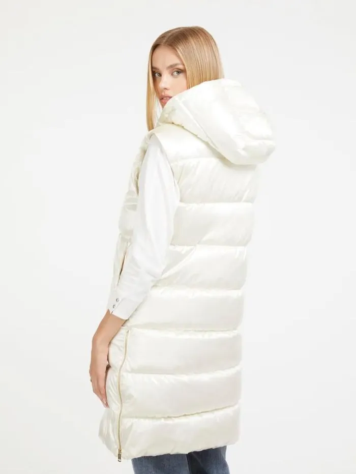 Women Mirror Coating Effect Long Vest White Guess Coats And Jackets