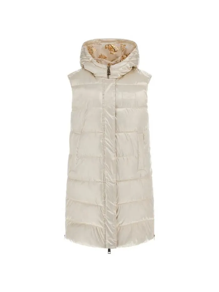 Women Mirror Coating Effect Long Vest White Guess Coats And Jackets