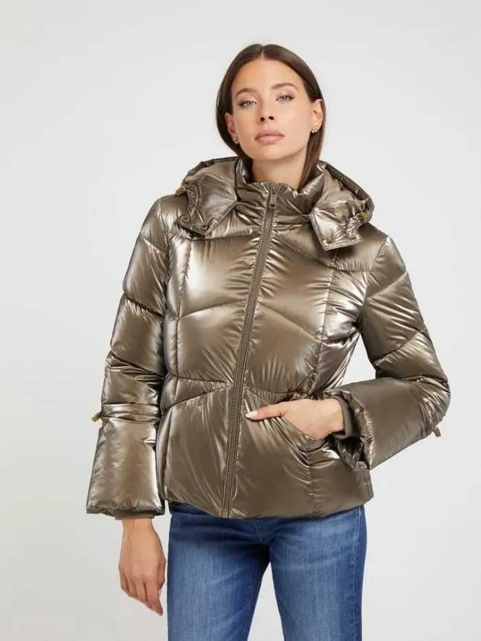 Women Mirror Coating Effect Puffer Bronze Guess Coats And Jackets