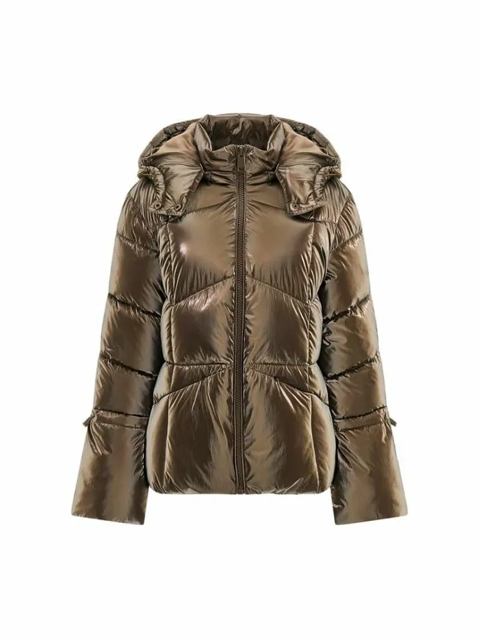 Women Mirror Coating Effect Puffer Bronze Guess Coats And Jackets