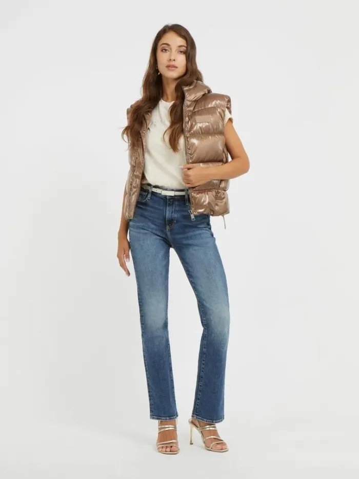 Women Mirror Coating Effect Vest Caramel Guess Coats And Jackets