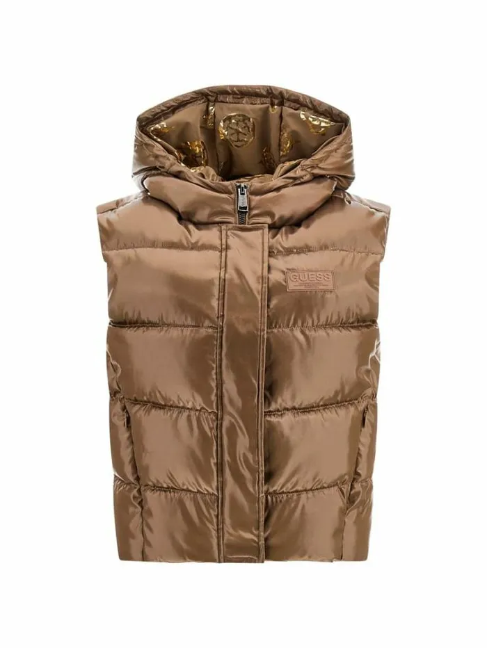 Women Mirror Coating Effect Vest Caramel Guess Coats And Jackets