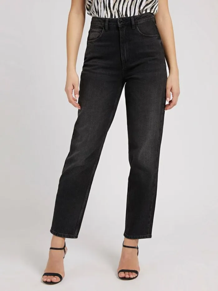 Women Mom Fit Denim Pant Black Guess Relaxed