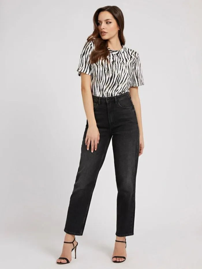 Women Mom Fit Denim Pant Black Guess Relaxed