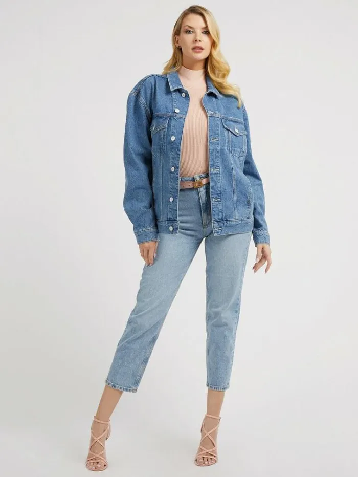 Women Mom Fit Denim Pant Light Blue Guess Relaxed