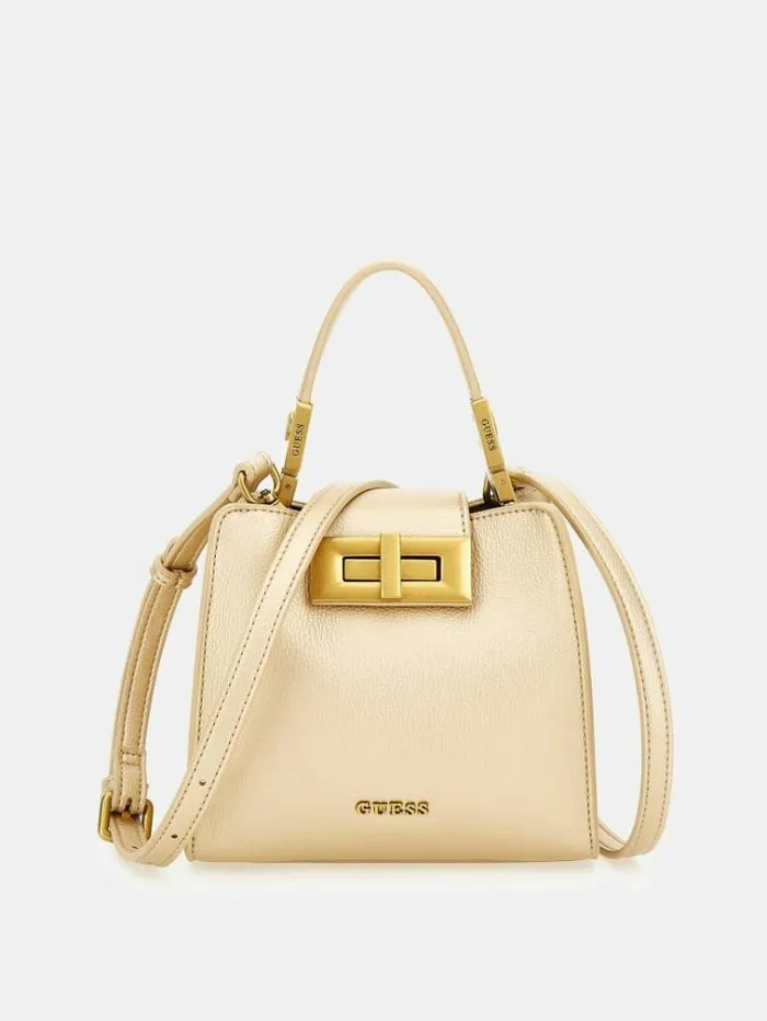 Women Monia Laminated Handbag Gold Guess Handbags