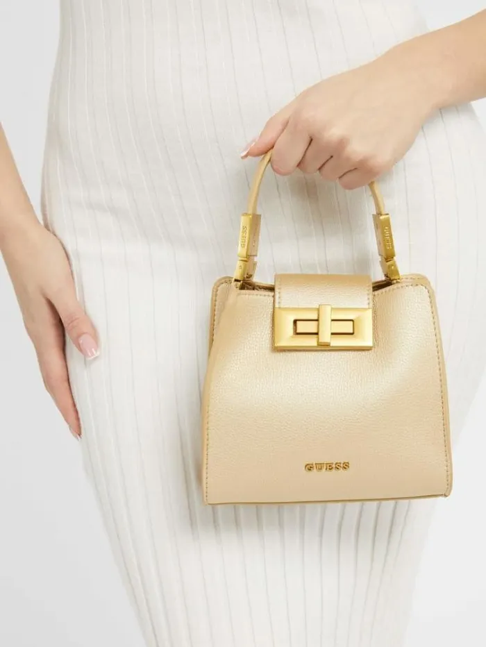 Women Monia Laminated Handbag Gold Guess Handbags