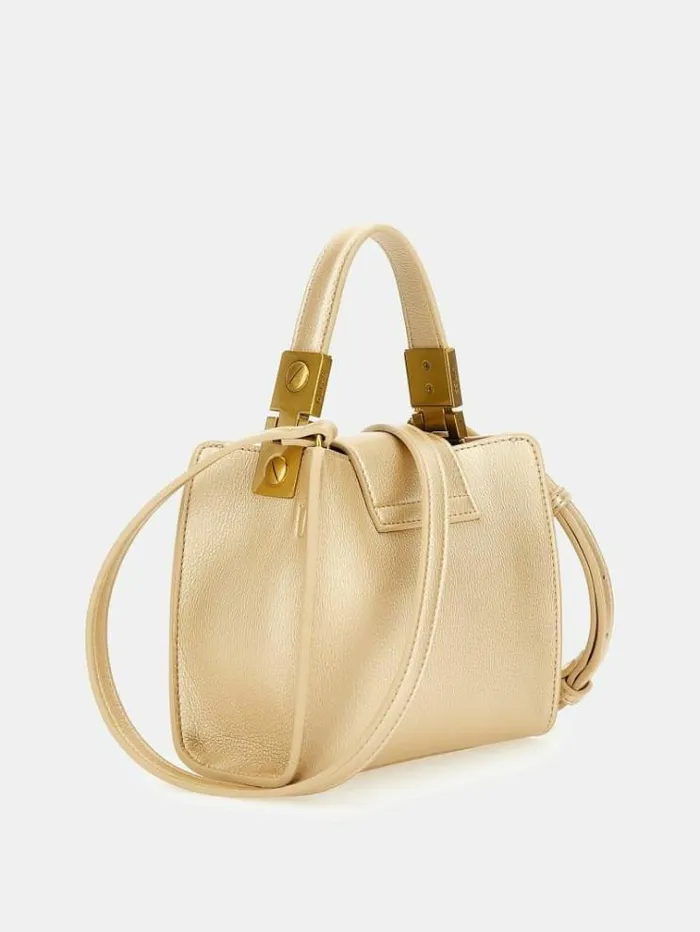 Women Monia Laminated Handbag Gold Guess Handbags