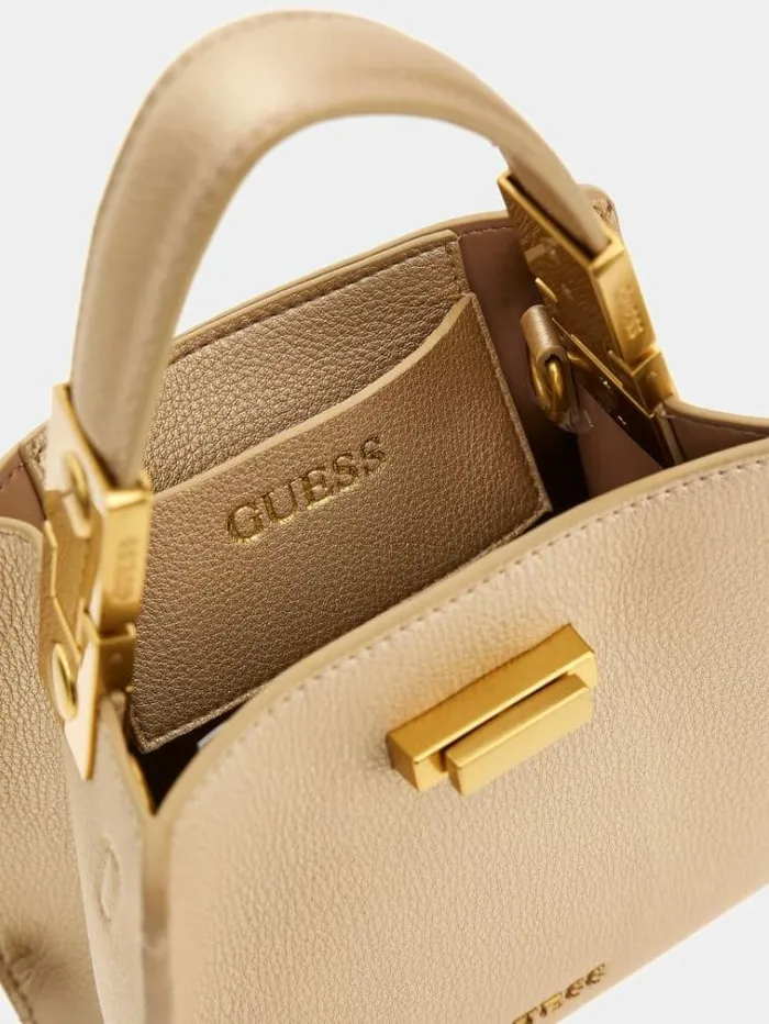 Women Monia Laminated Handbag Gold Guess Handbags