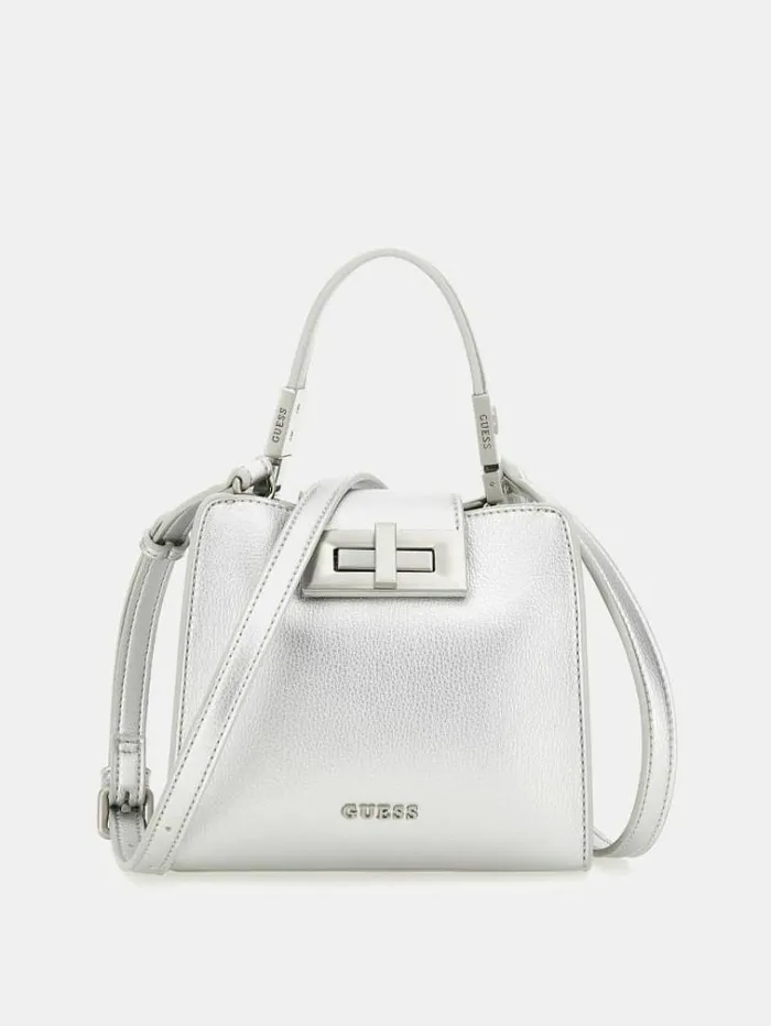 Women Monia Laminated Handbag Silver Guess Handbags