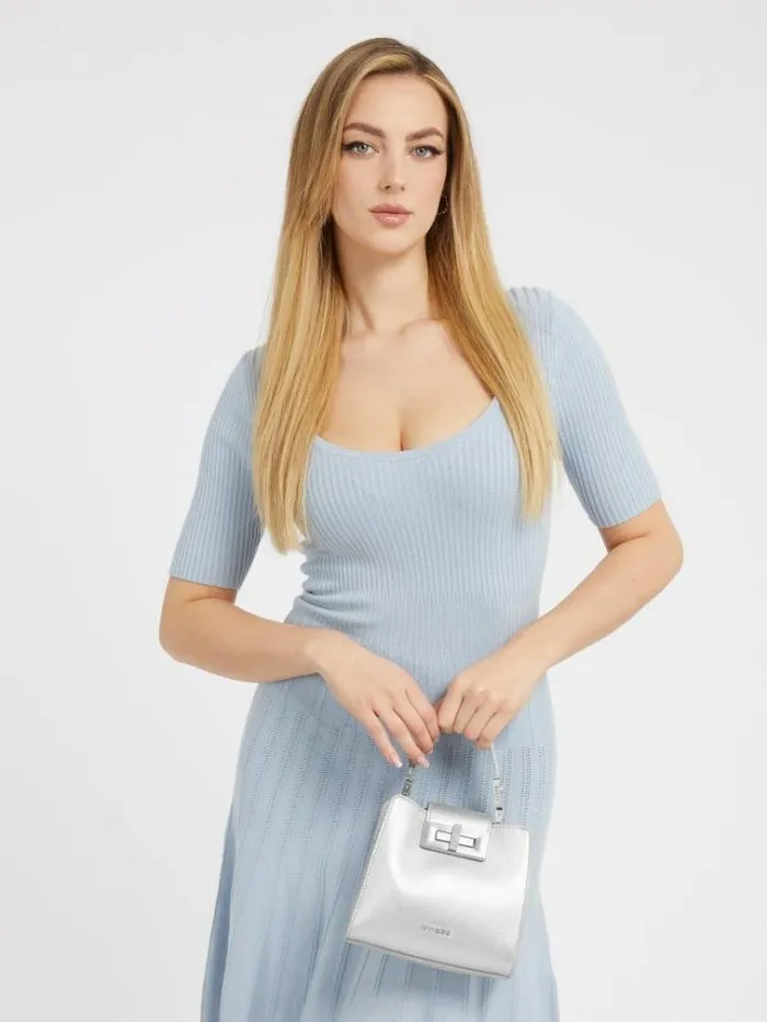 Women Monia Laminated Handbag Silver Guess Handbags