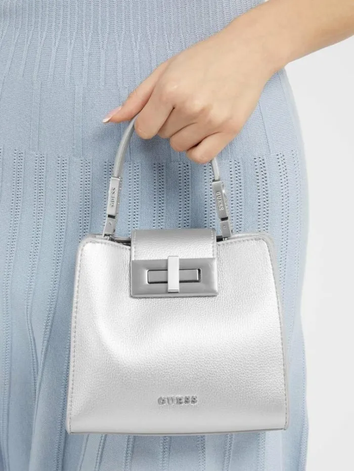 Women Monia Laminated Handbag Silver Guess Handbags