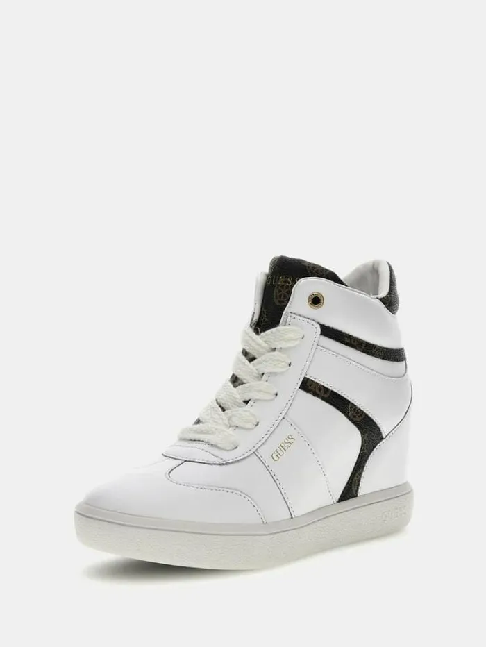 Women Morens Real Leather Wedge Sneakers White Guess Sneakers