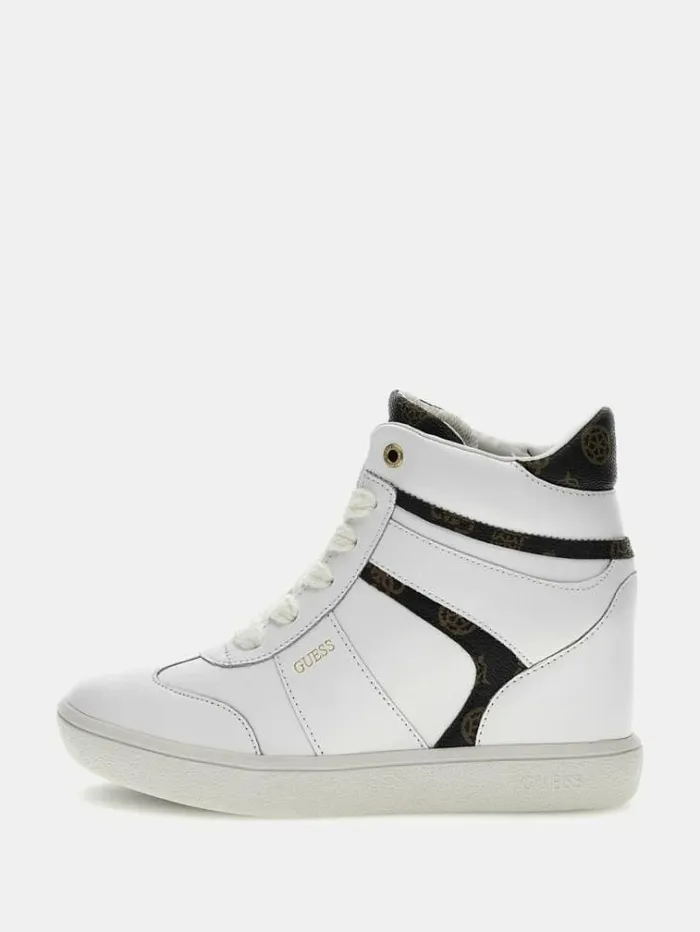 Women Morens Real Leather Wedge Sneakers White Guess Sneakers