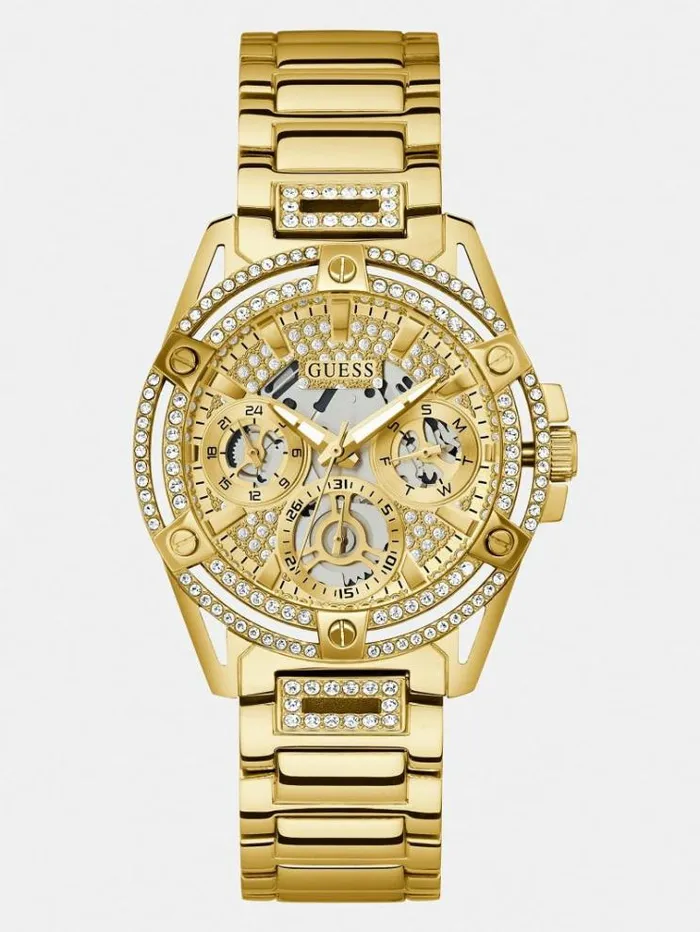 Women Multifunction Crystal Watch Gold Guess Watches
