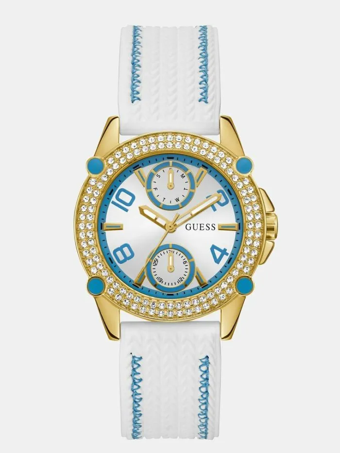 Women Multifunction Crystal Watch Light Blue Guess Watches