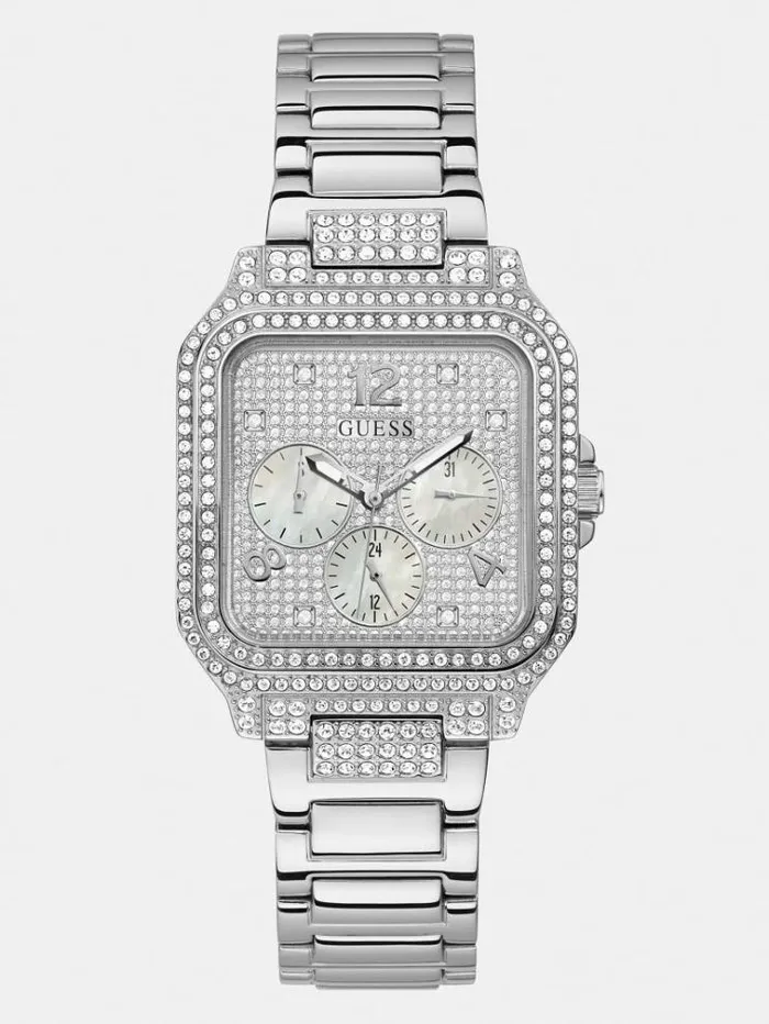 Women Multifunction Crystal Watch Silver Guess Watches