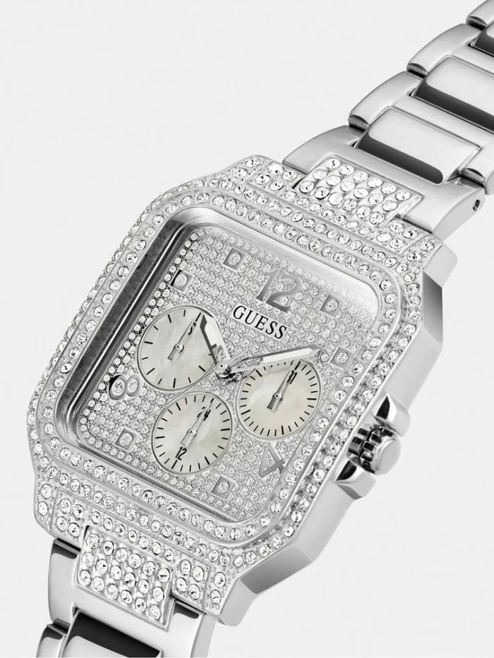Women Multifunction Crystal Watch Silver Guess Watches