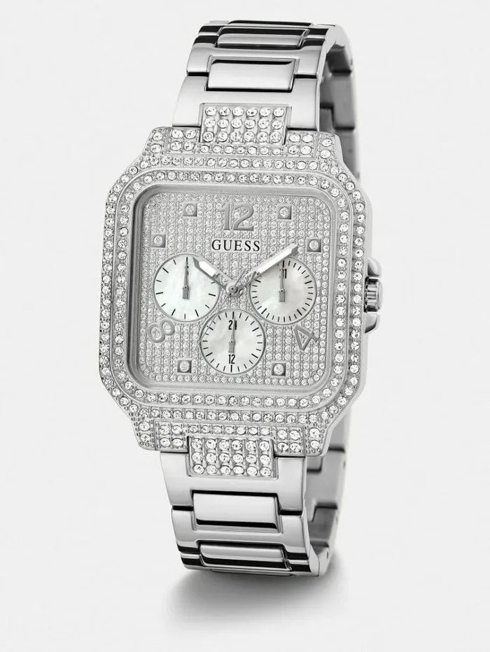 Women Multifunction Crystal Watch Silver Guess Watches