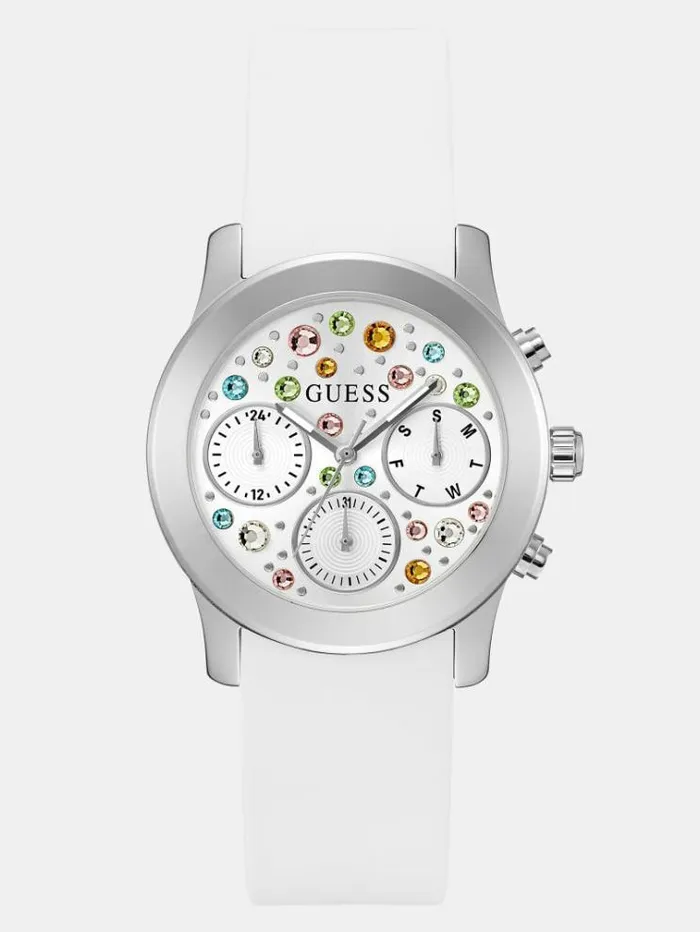 Women Multifunction Crystal Watch White Guess Watches