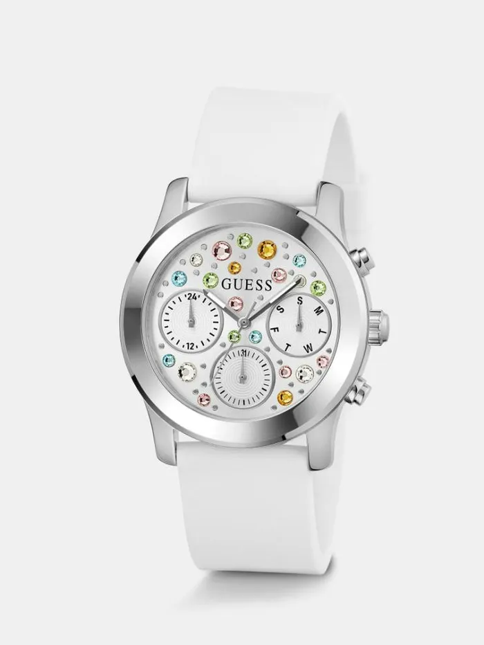 Women Multifunction Crystal Watch White Guess Watches