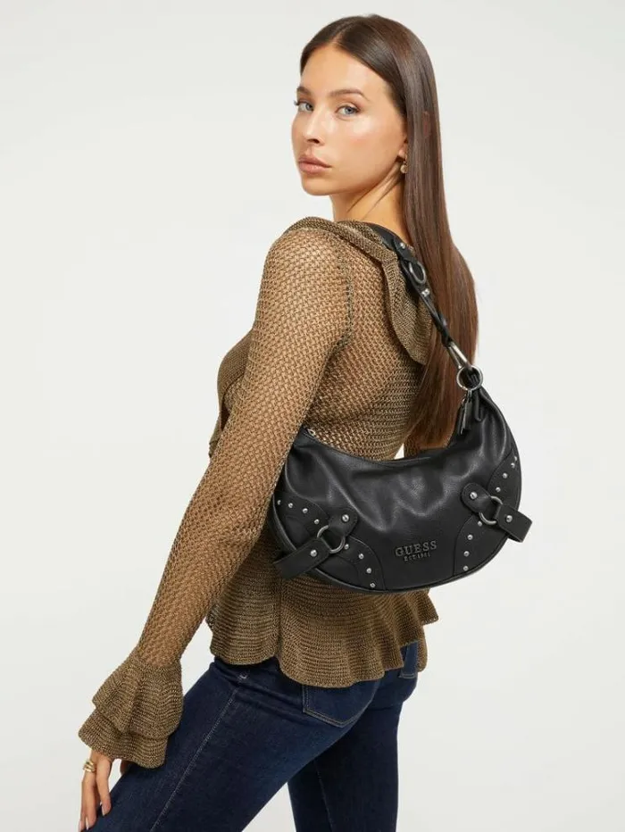 Women Natalya Stud Hobo Black Guess Shoulder Bags