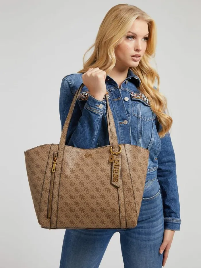 Women Naya 4g Logo All Over Shopper Multi Beige Guess Shoppers