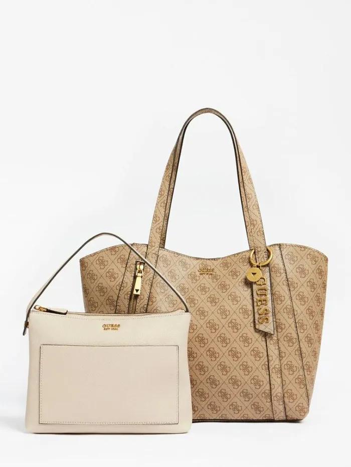 Women Naya 4g Logo All Over Shopper Multi Beige Guess Shoppers