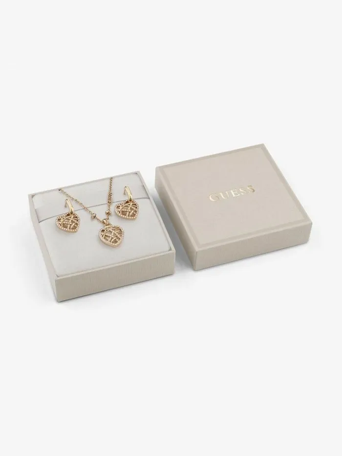 Women Necklace And Earrings 034heart Cage034 Set Gold Guess Jewellery