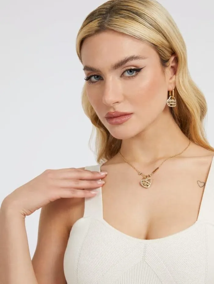 Women Necklace And Earrings 034heart Cage034 Set Gold Guess Jewellery