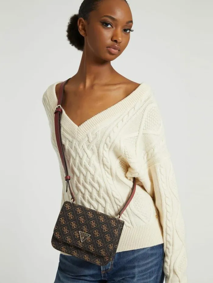 Women Noelle 4g Logo Mini Crossbody Bag Brown Guess Crossbody Bags