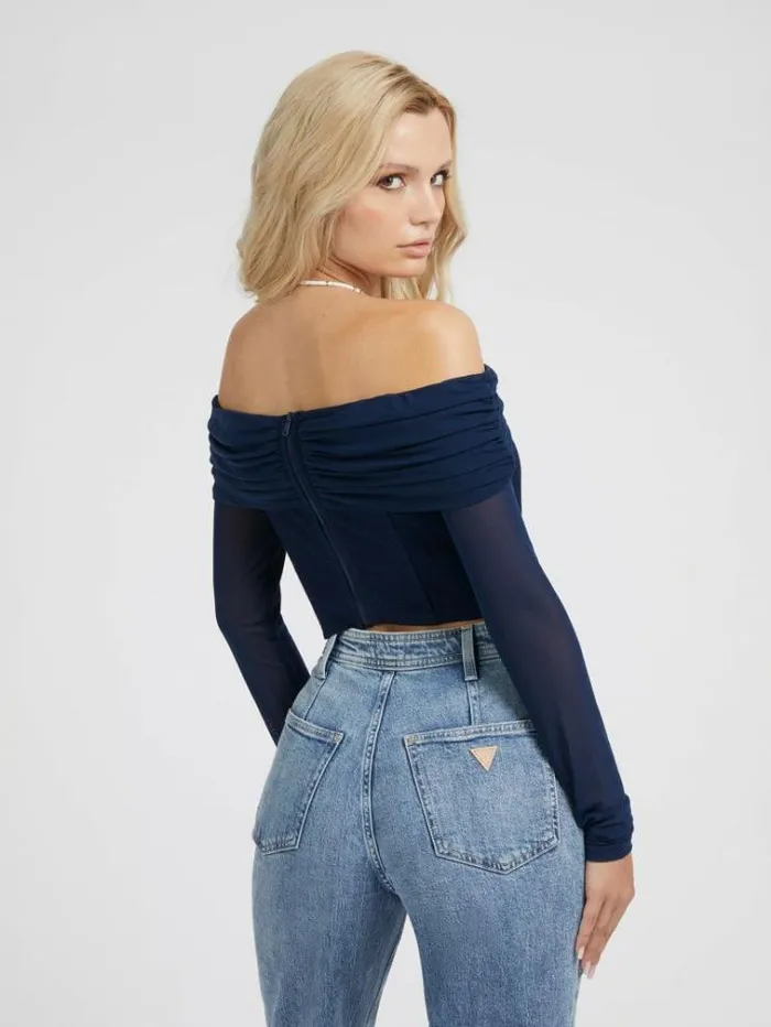 Women Offshoulder Bustier Top Blue Guess Tops And Shirts