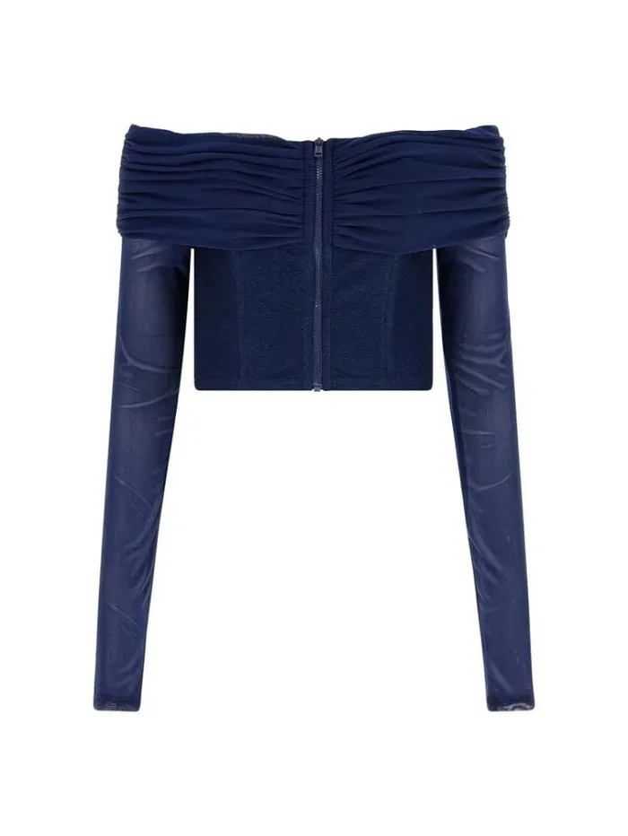 Women Offshoulder Bustier Top Blue Guess Tops And Shirts