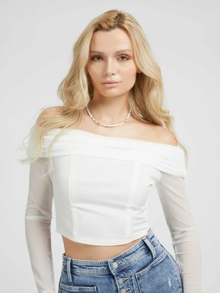 Women Offshoulder Bustier Top White Guess Tops And Shirts