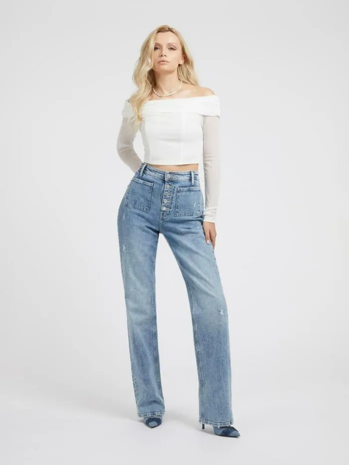 Women Offshoulder Bustier Top White Guess Tops And Shirts