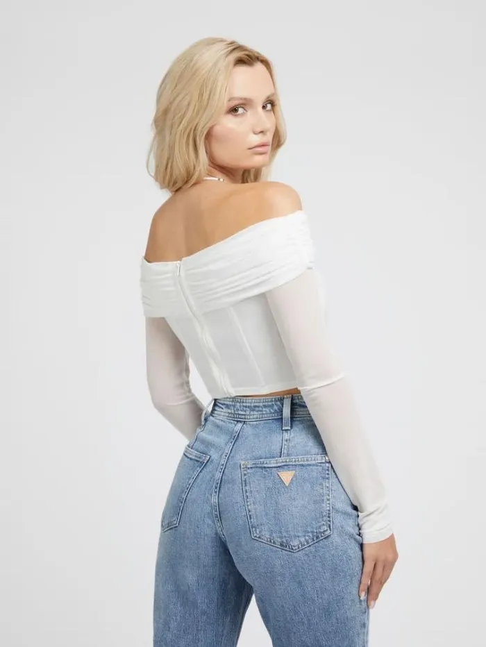 Women Offshoulder Bustier Top White Guess Tops And Shirts