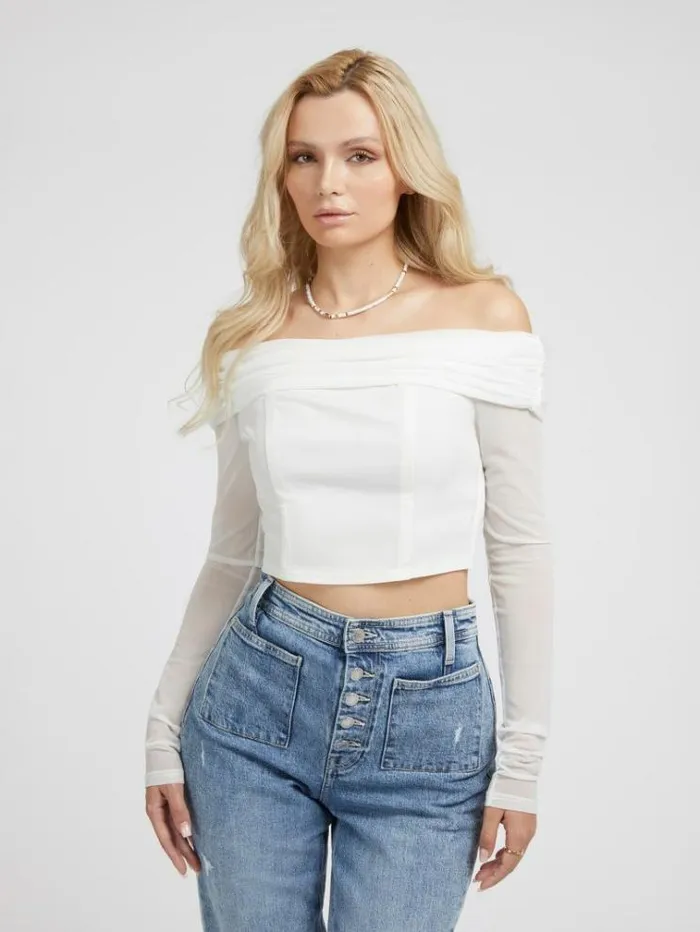 Women Offshoulder Bustier Top White Guess Tops And Shirts