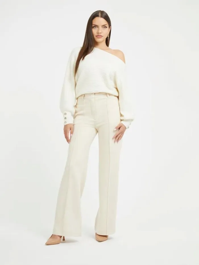 Women Offshoulder Wool Blend Sweater White Guess Knitwear And Sweatshirts
