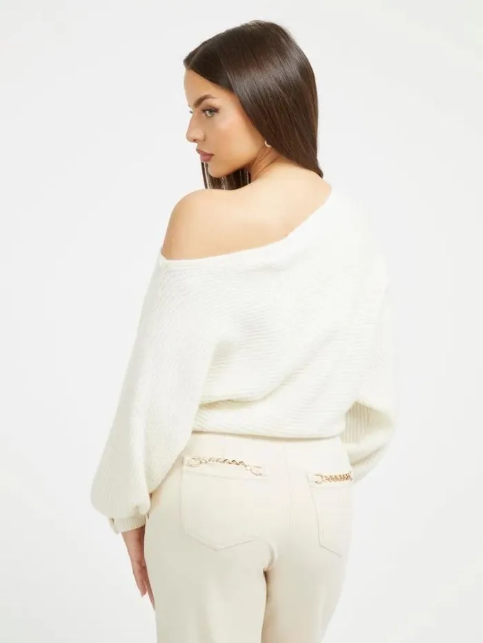 Women Offshoulder Wool Blend Sweater White Guess Knitwear And Sweatshirts