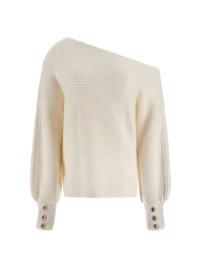 Women Offshoulder Wool Blend Sweater White Guess Knitwear And Sweatshirts
