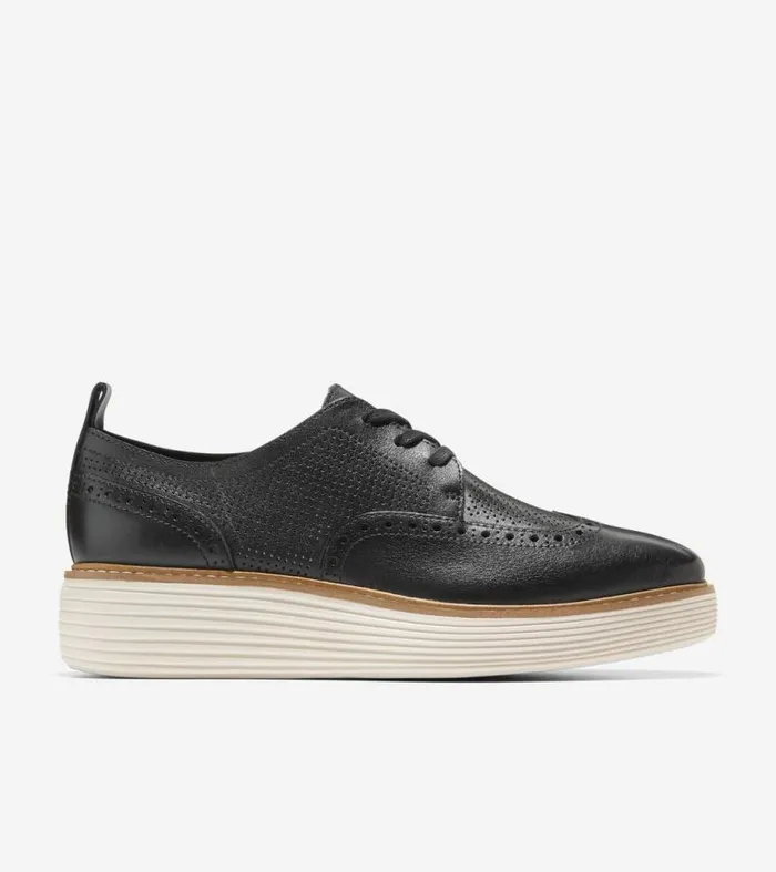 Women Oxfords Cole Haan riginalGrand Platform Wingtip Oxfords Blackivory