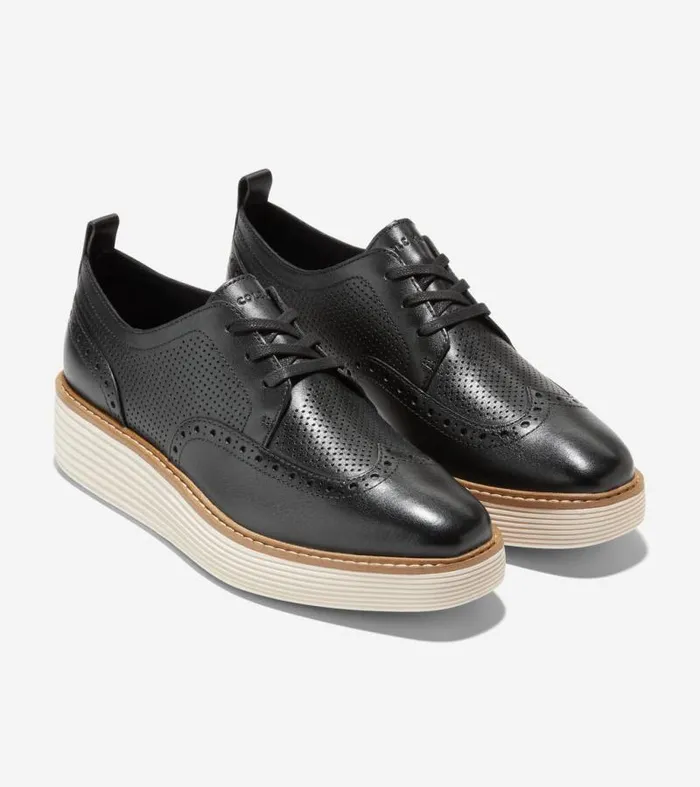 Women Oxfords Cole Haan riginalGrand Platform Wingtip Oxfords Blackivory