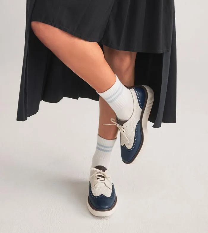 Women Oxfords Cole Haan riginalGrand Platform Wingtip Oxfords Blue Wing Tealivory
